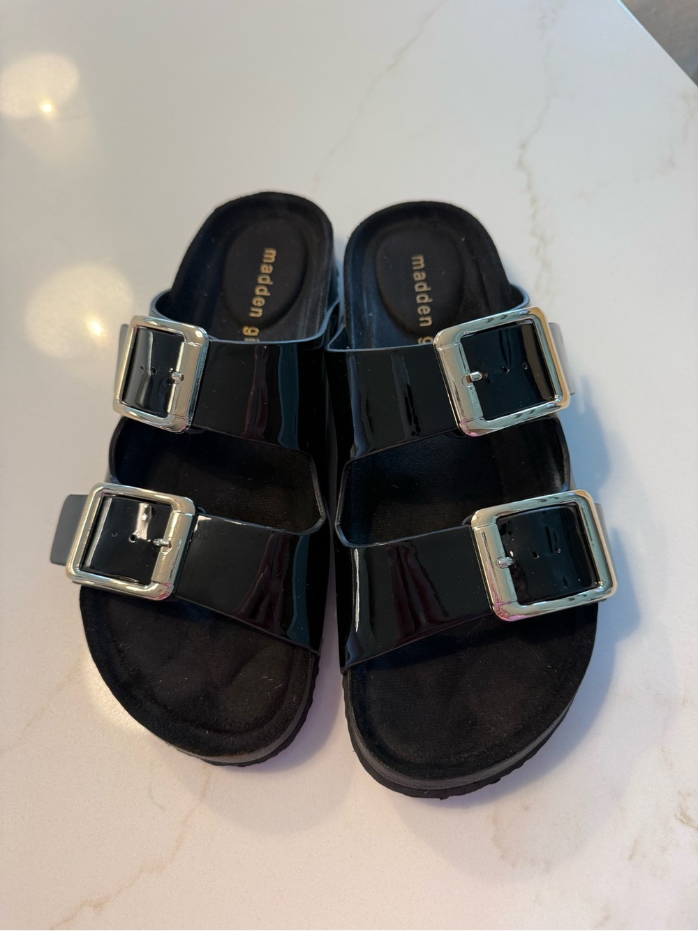 Madden Women’s Black Double-Buckle Slide Sandals